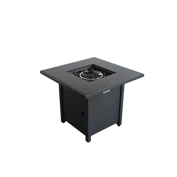 30" Powder-Coated Metal Fire Pit with Smoked Glass Surface