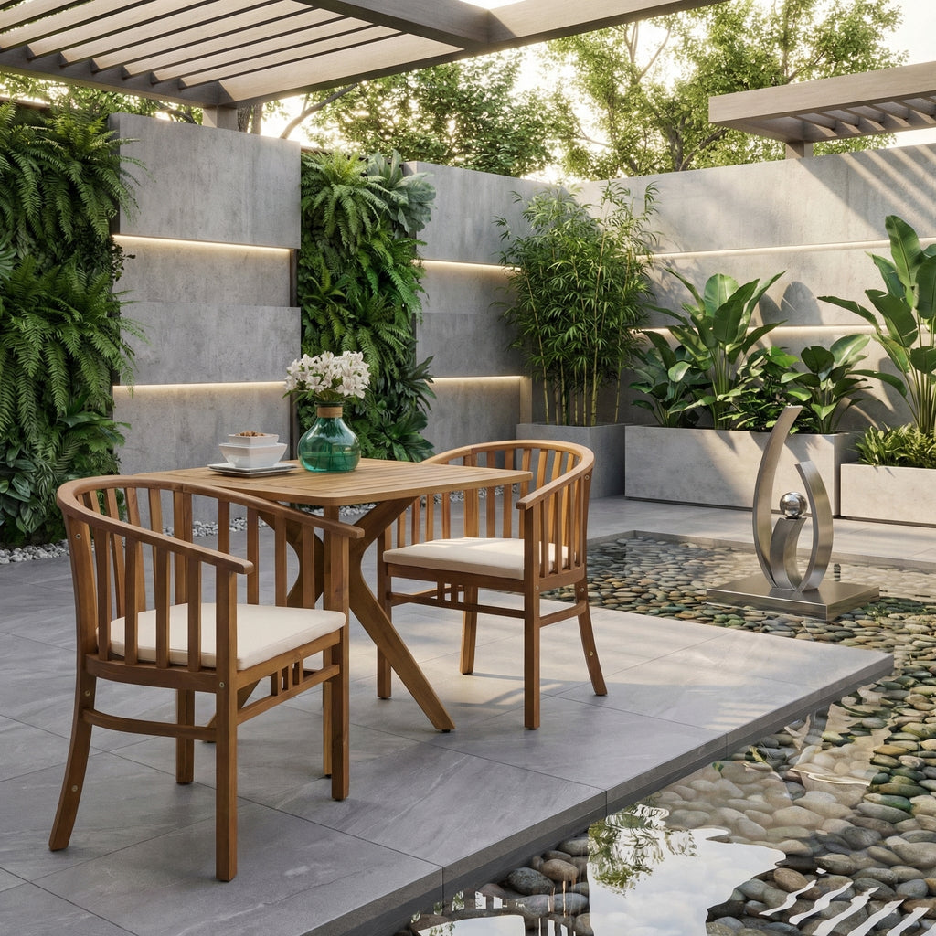 Outdoor Wooden Dining Chairs With Cushions, Set of 2