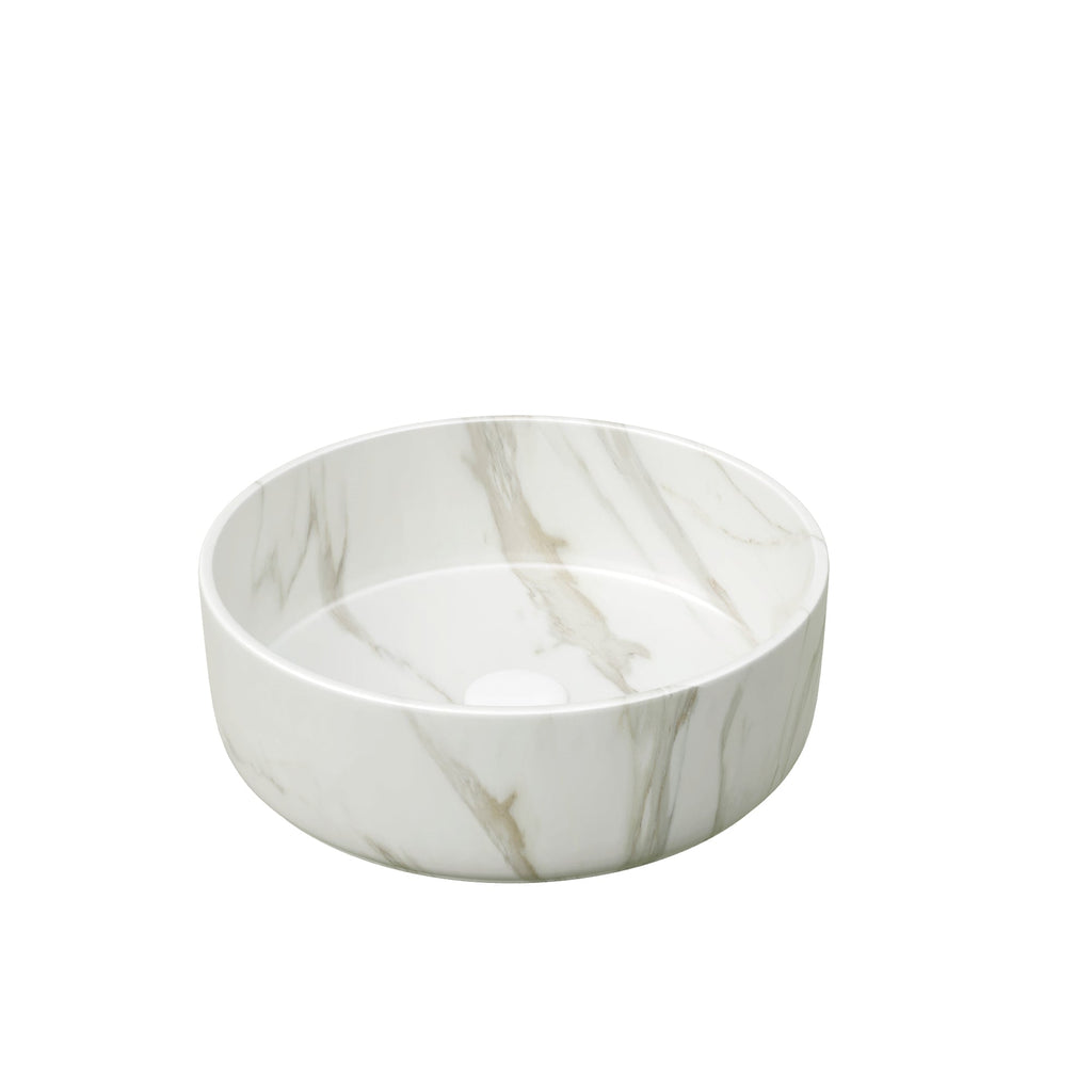 14" Round Vessel Ceramic Bathroom Sink with Stone Pattern