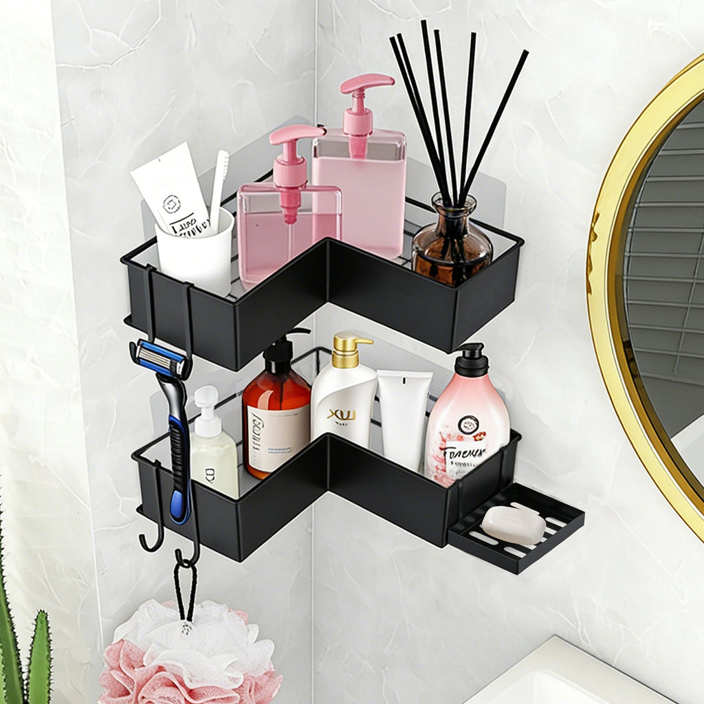 2-Pack Drill-Free Adhesive Corner Shower Caddy Organizer