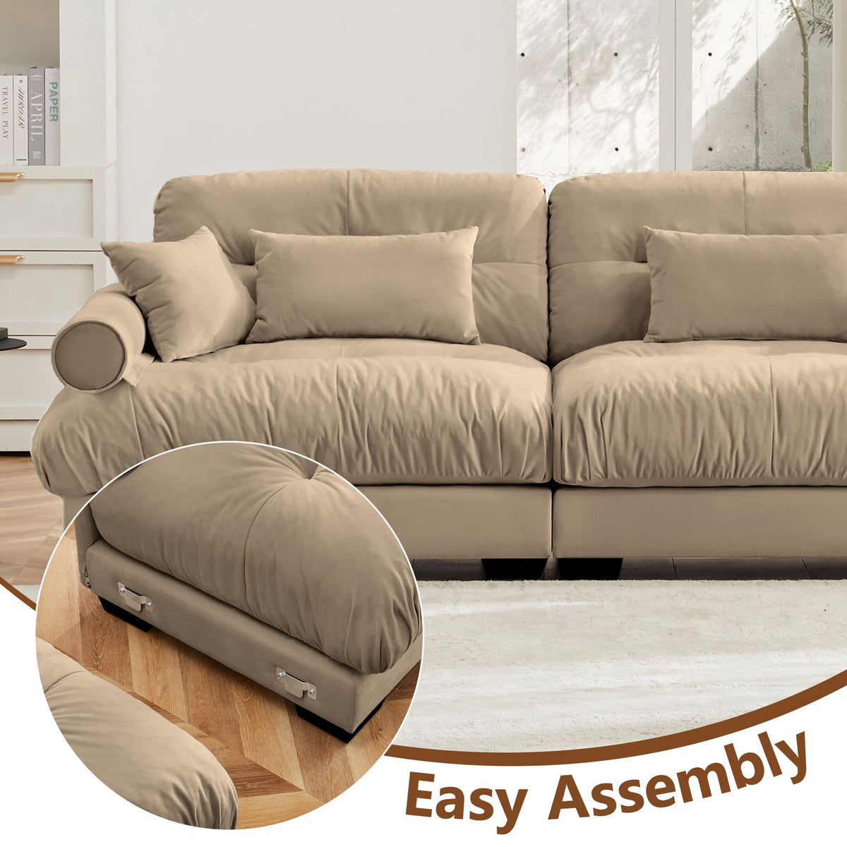 U Shaped Sectional Sofa Cloud Couch with Movable Ottomans