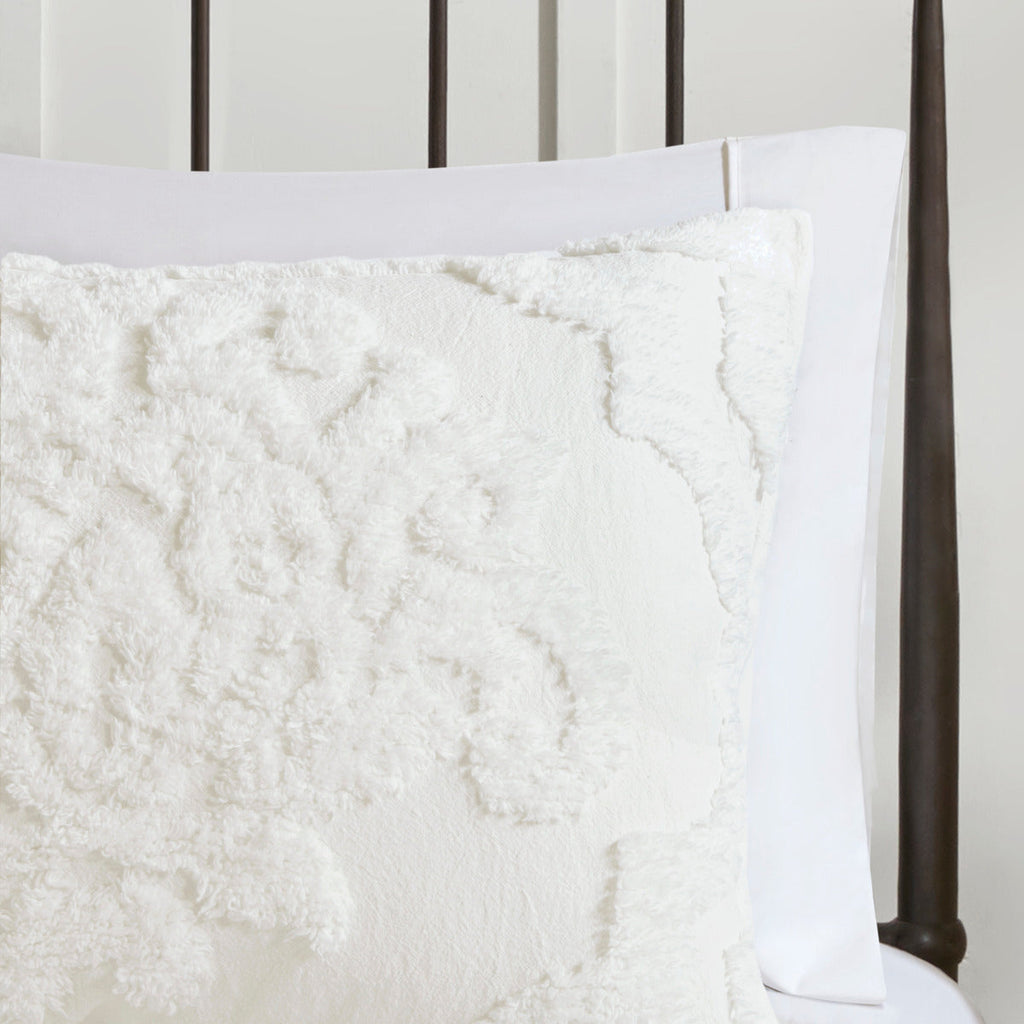 3 Piece Tufted Cotton Chenille Damask Comforter Set
