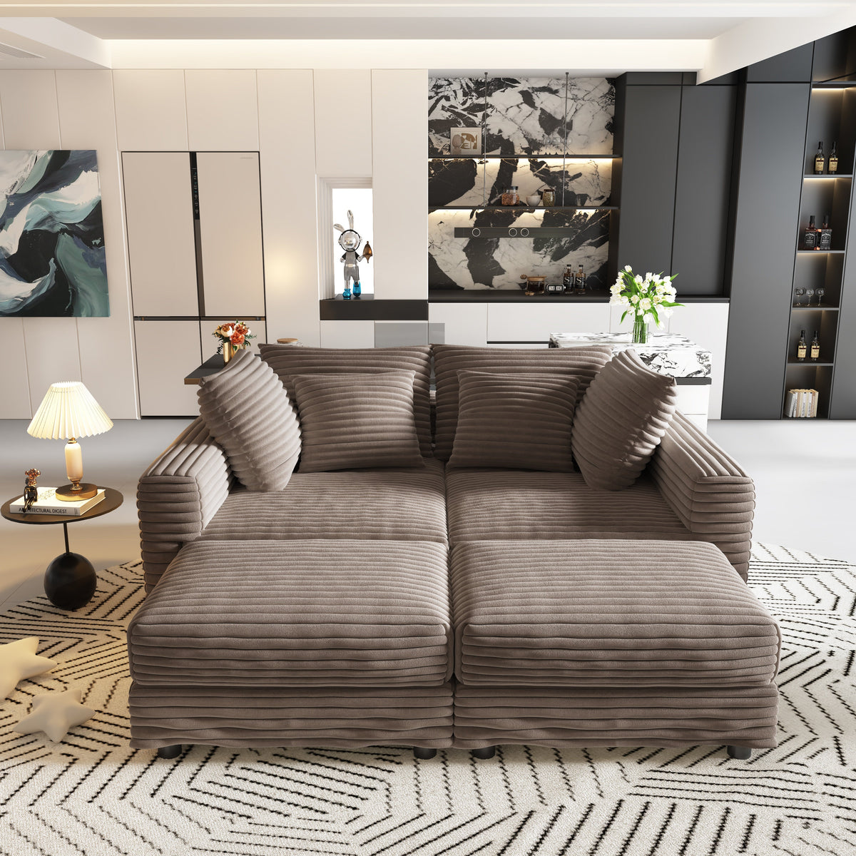Plush Corduroy 4-Seat Sofa