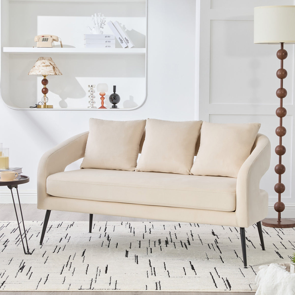 Modern Upholstered Velvet Loveseat Settee with 3 Pillows