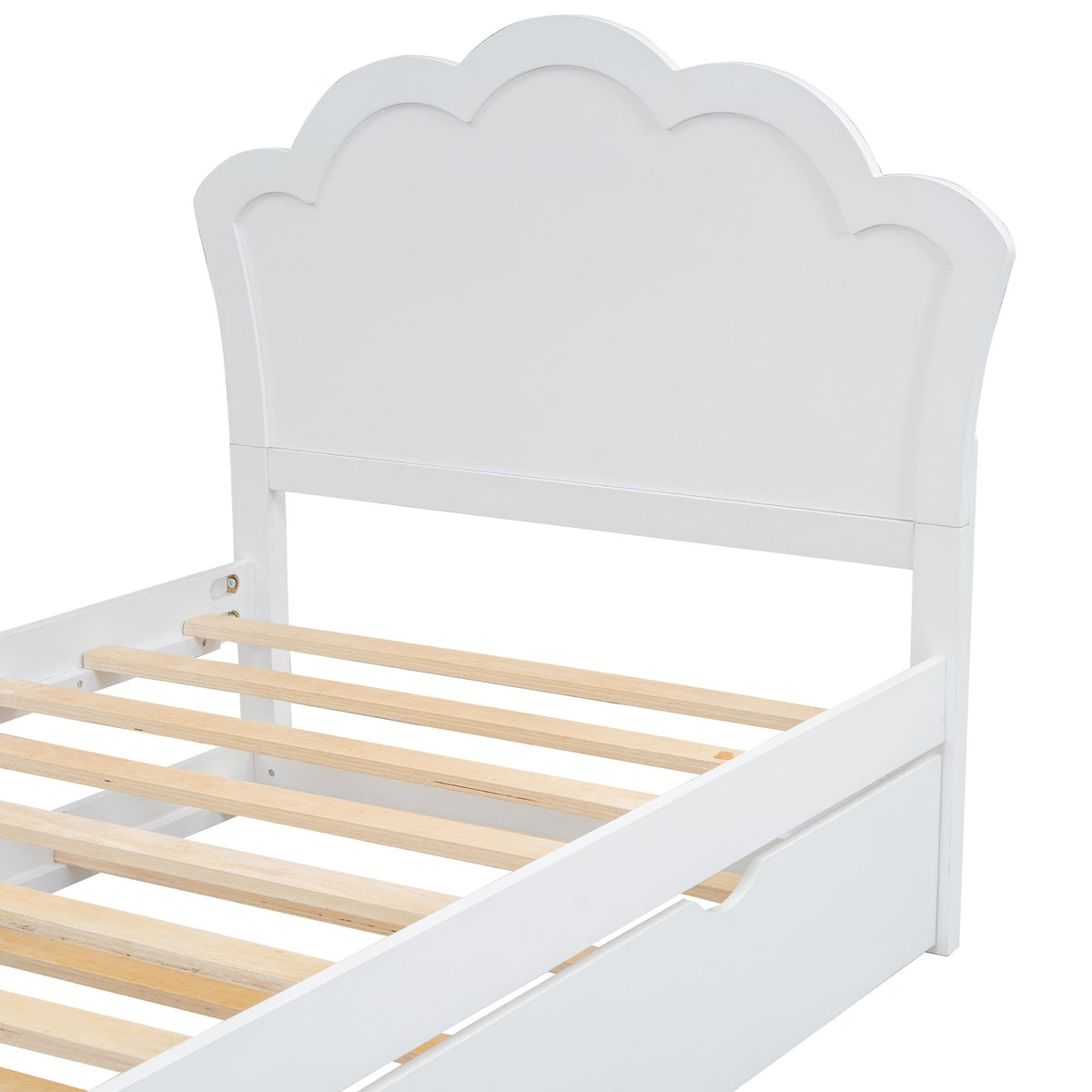 Twin Size Wood Platform Bed with Headboard and Twin Size Trundle