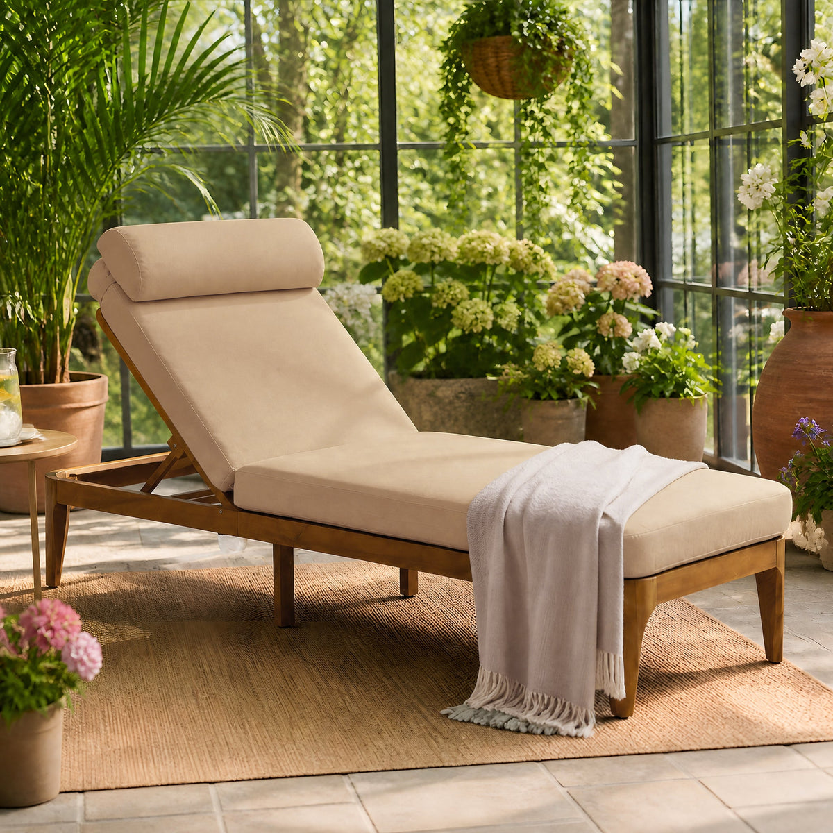 TOPMAX Acacia Wood Chaise Lounge