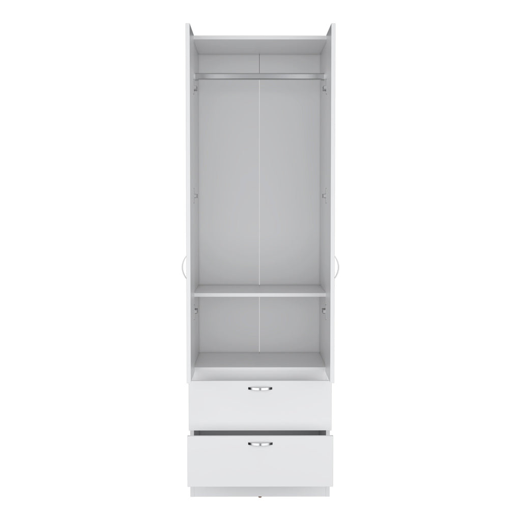 Armoire Wardrobe 76" H, Hanging Rod, 2 Drawers, 1 Shelf