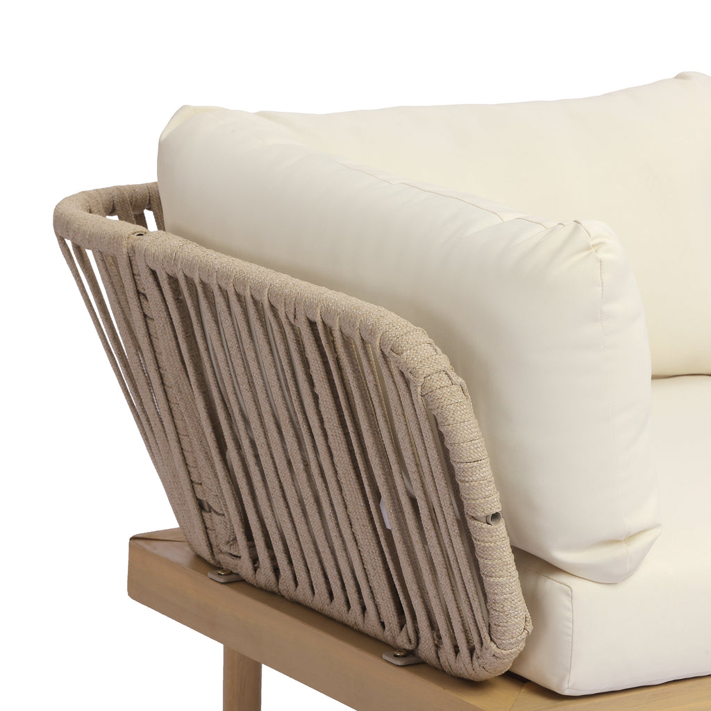 4-Piece Acacia Wood Outdoor Sofa Set with Rope Back