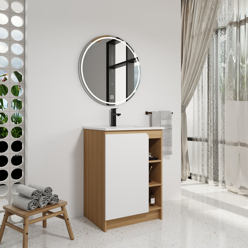 24" Freestanding Bathroom Vanity with Thin-Rim Ceramic Sink