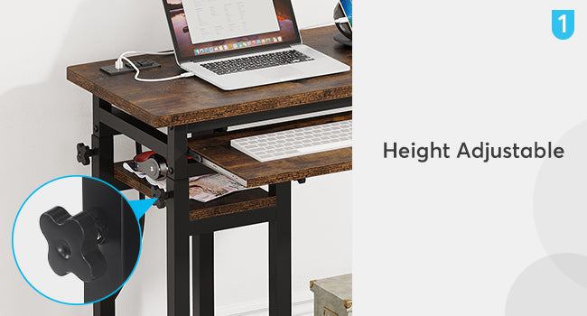28"-39.3" Height Adjustable Portable Desk with Power Outlet & USB Ports