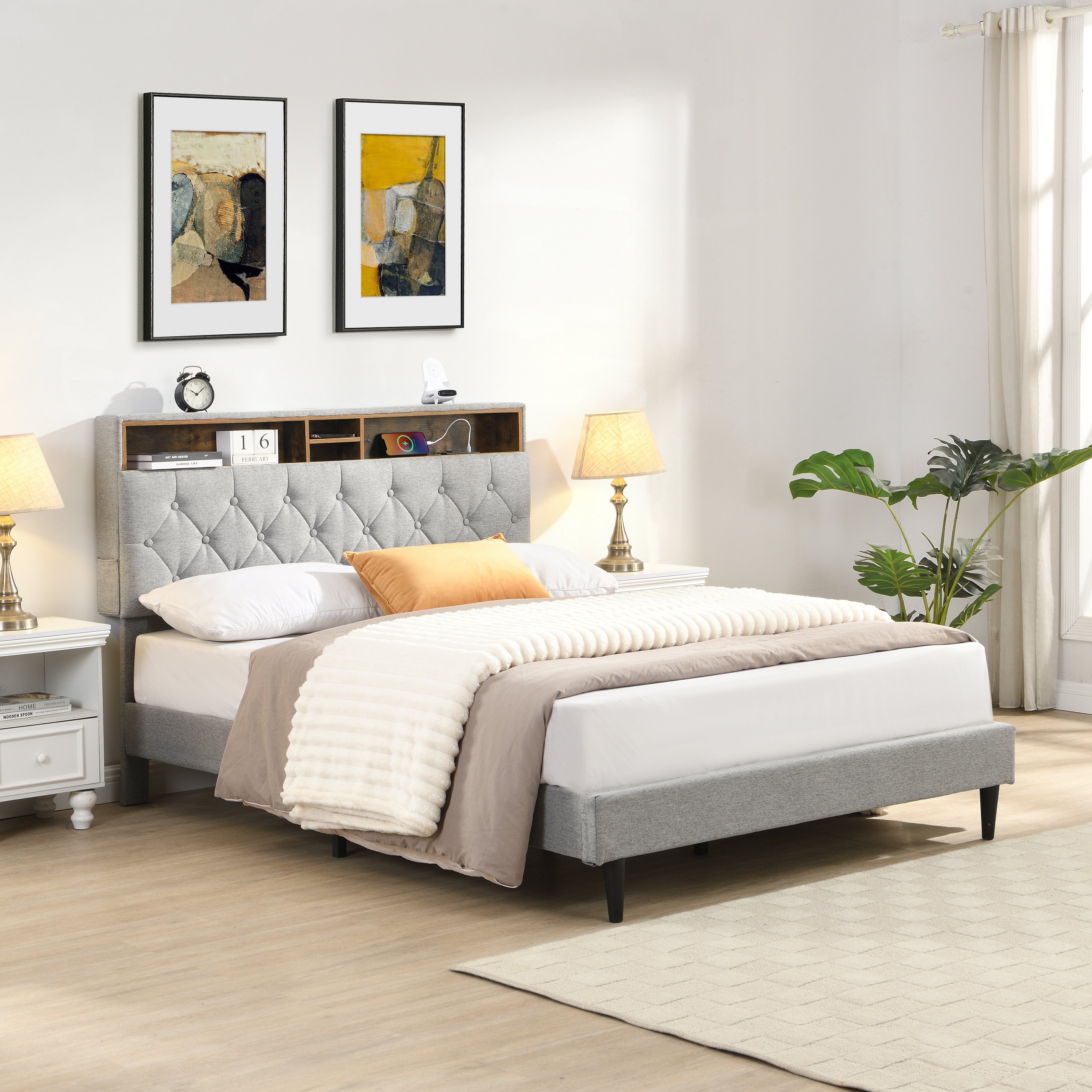 Queen-Size Upholstered Platform Bed Frame