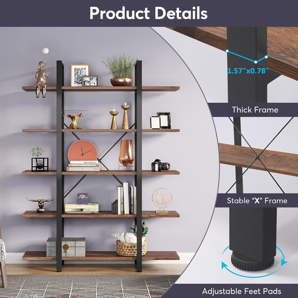 Vintage Industrial 5-Tier Bookshelf