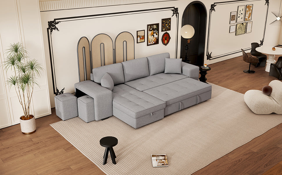 104.5" Pull Out Sleeper Sofa Reversible L-Shape Sectional Couch