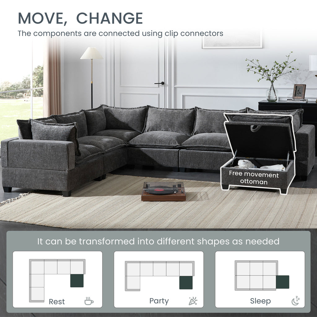 117.5 Inch Modular Sectional Sofa with Movable Storage Ottoman