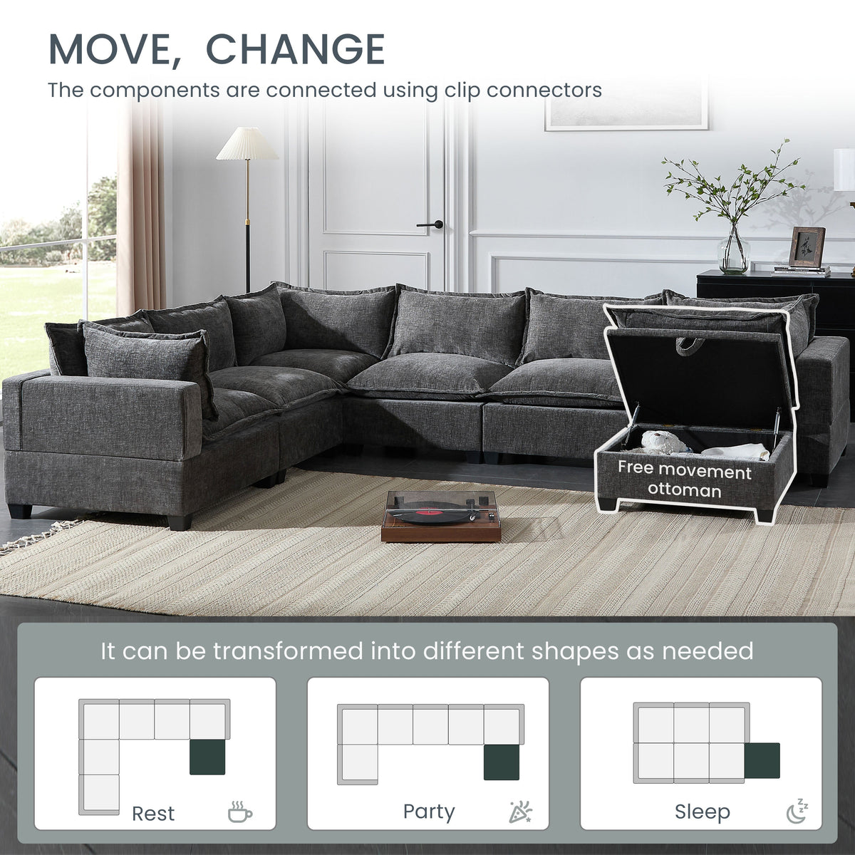 117.5 Inch Modular Sectional Sofa with Movable Storage Ottoman
