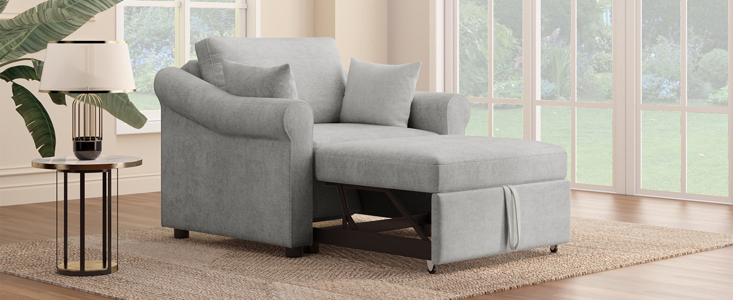 Chenille Convertible Sleeper Chair with Adjustable Backrest