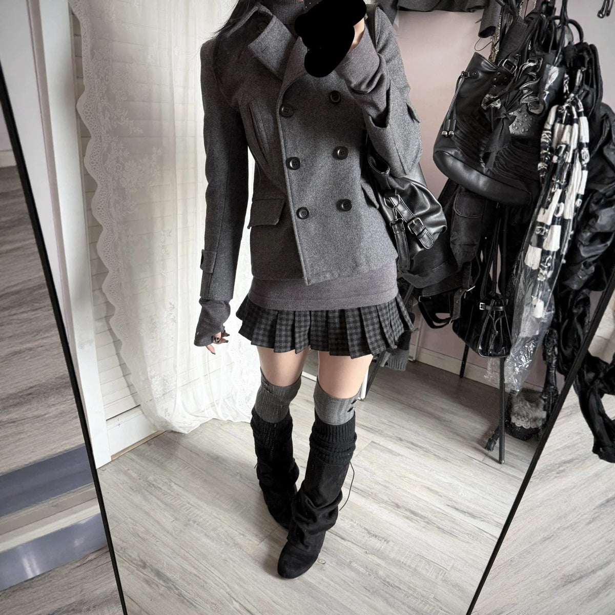 Womens Short Wool Coat Notched Lapel Double-breasted Jacket