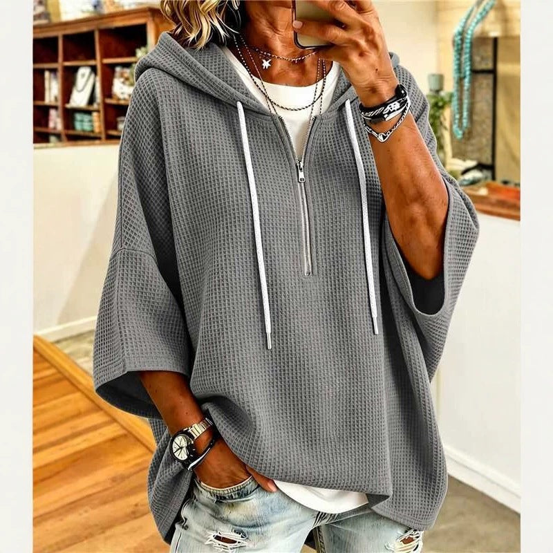 2026 European And American Women's Clothing Amazon Independent Station Knitted New Hooded Sweater Loose Casual Zipper