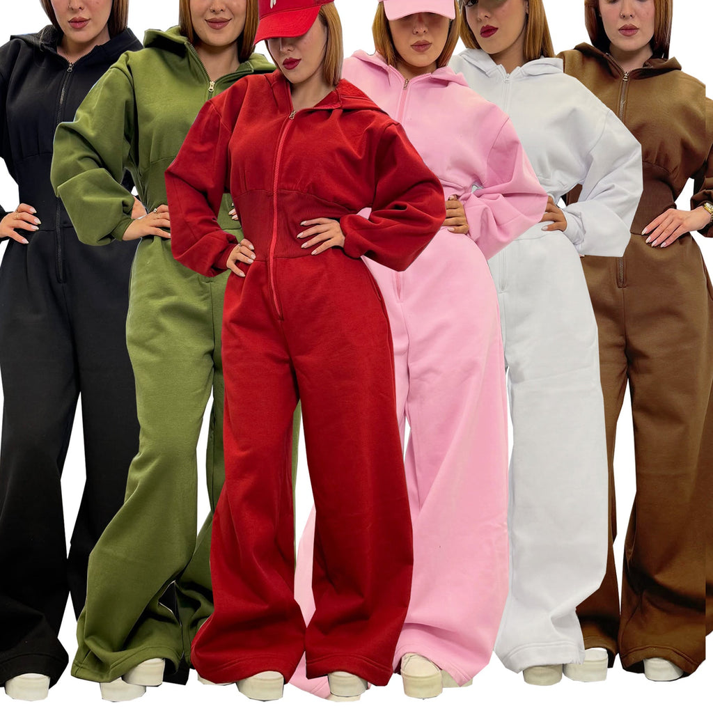 Hooded Zip-up Stretch-waist Jumpsuit
