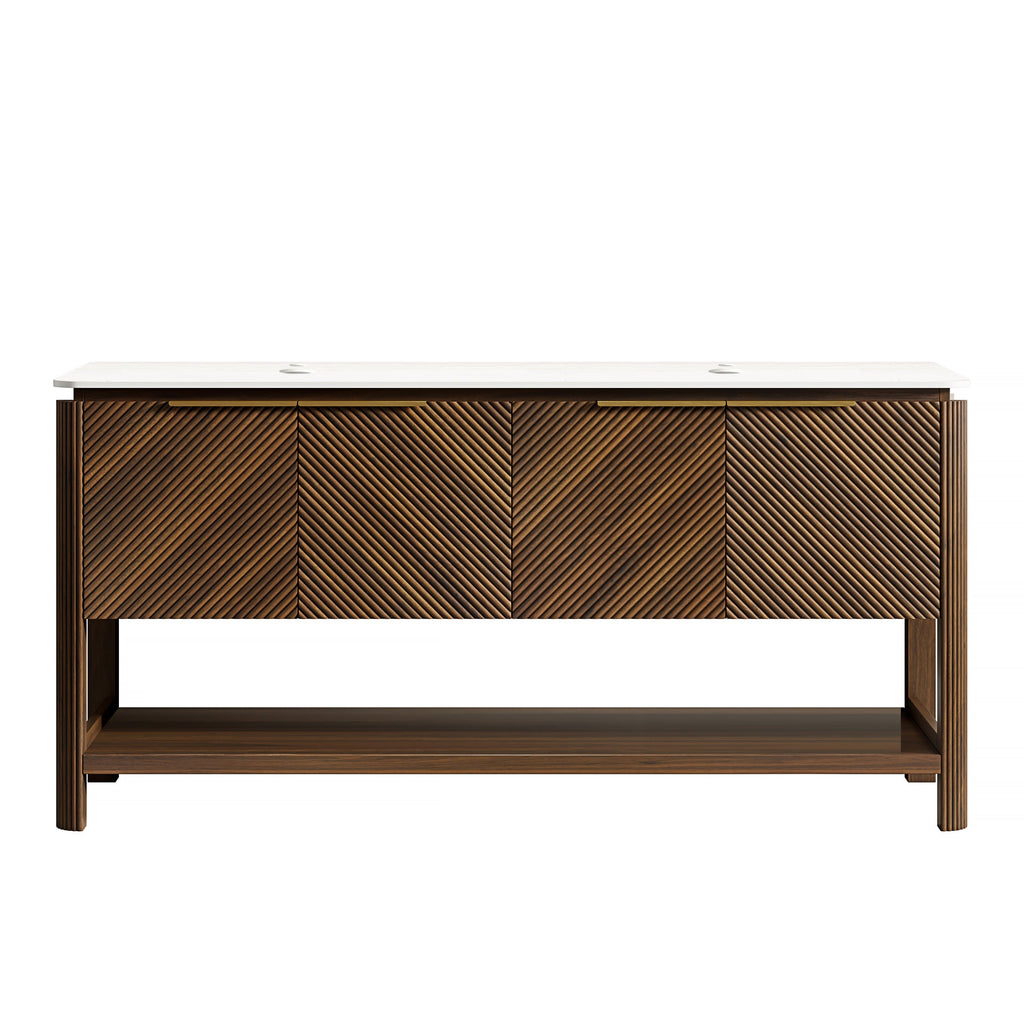 Indigo 60'' Freestanding Cabinet with 4 Doors & Open Shelf, Carrara