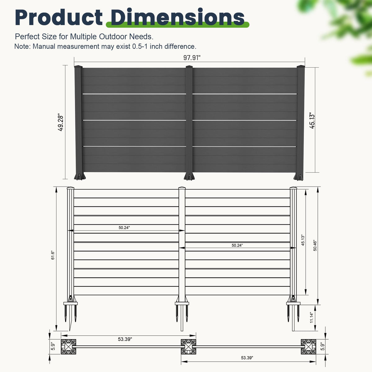 50" W x 49" H Outdoor Privacy Screen
