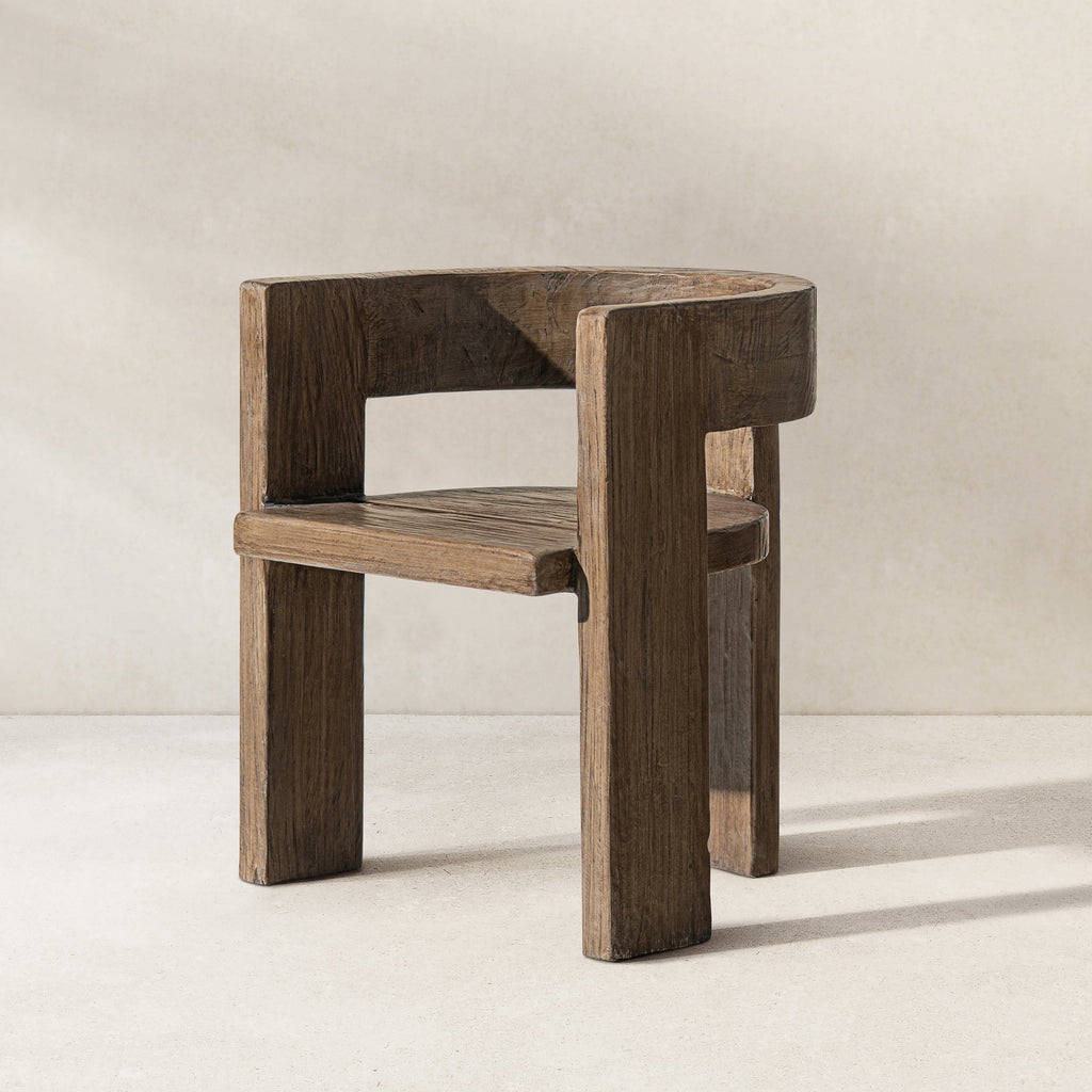 Soren Solid Reclaimed Elm Sculptural Accent Curved Dining Chair