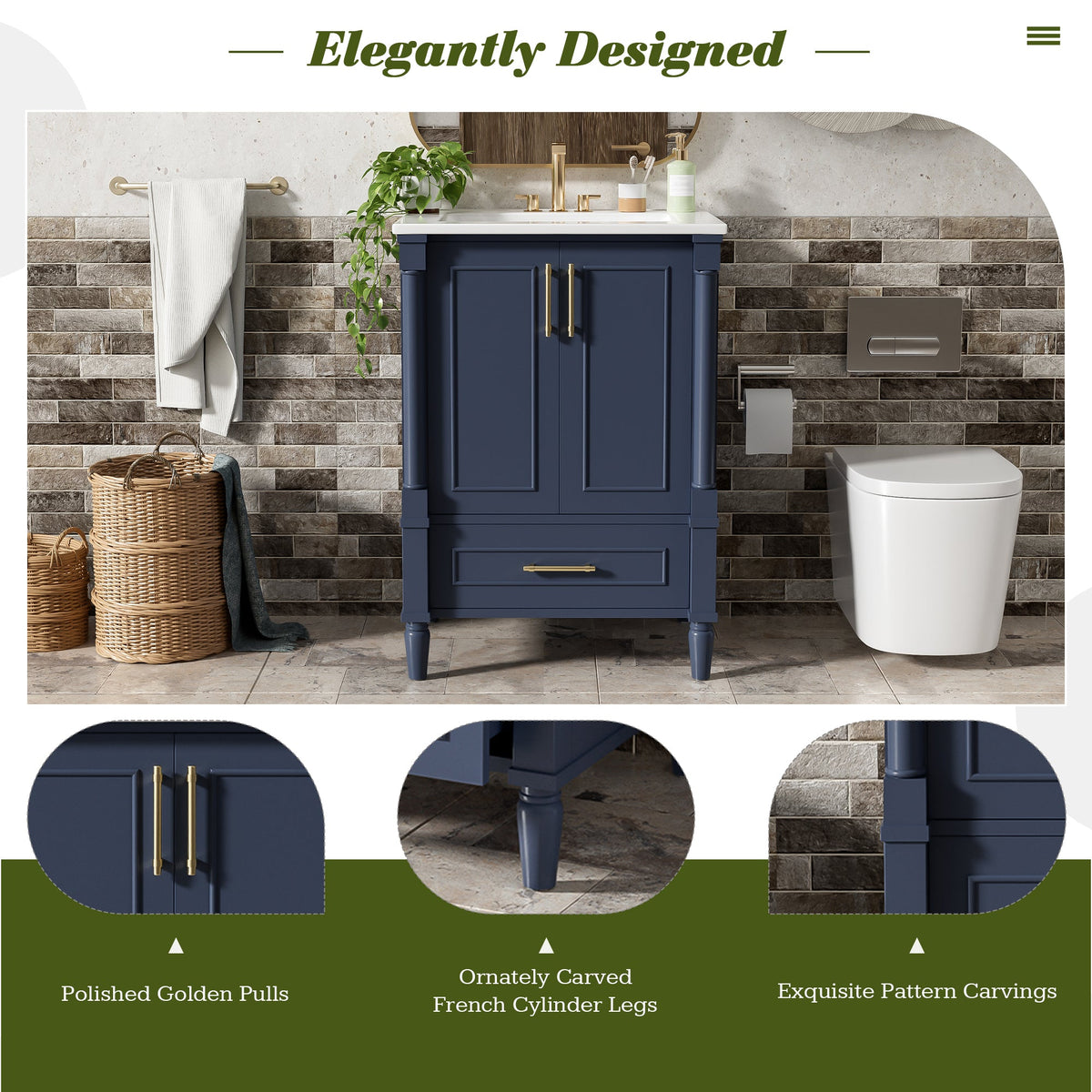 24" Modern Bathroom Vanity with Ornate Motif Design