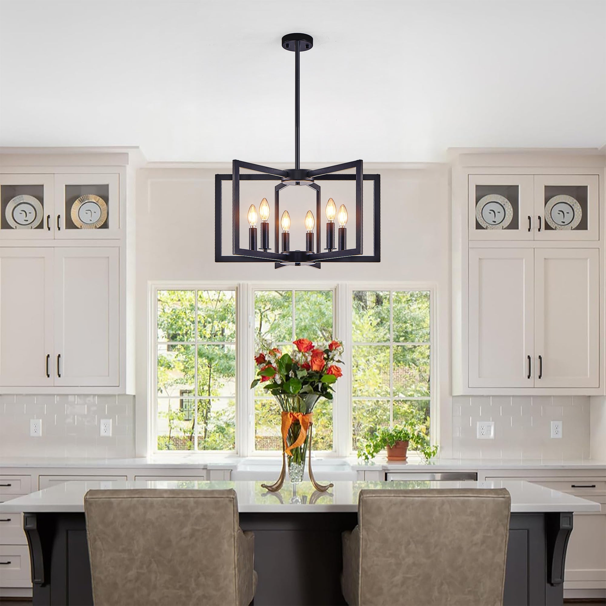 22" Modern Black Geometric Chandelier