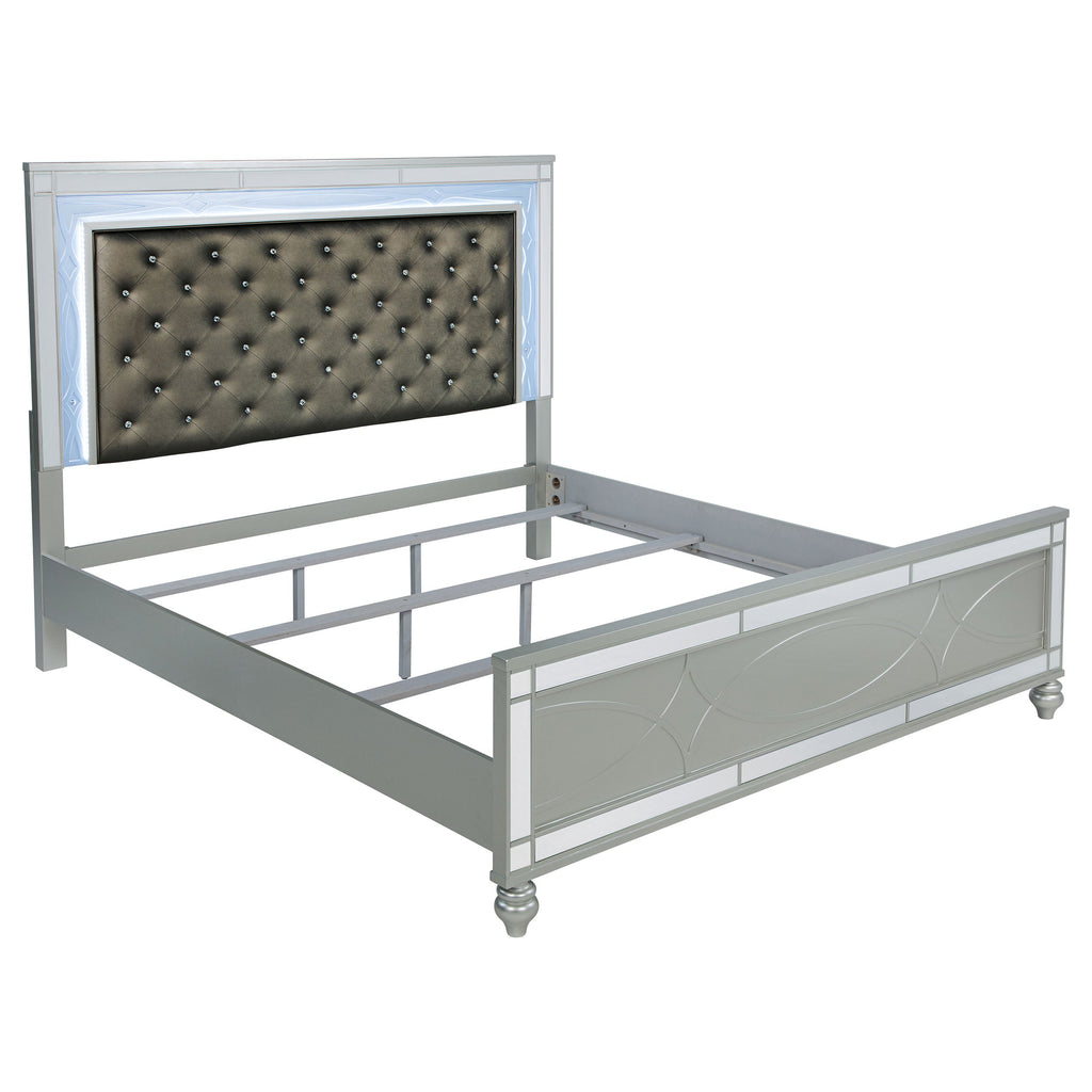 Karmen Metallic Upholstered Tufted Eastern King Panel Bed