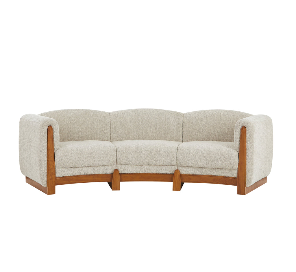 Elegant Curved Boucle Sofa with Solid Wood Frame