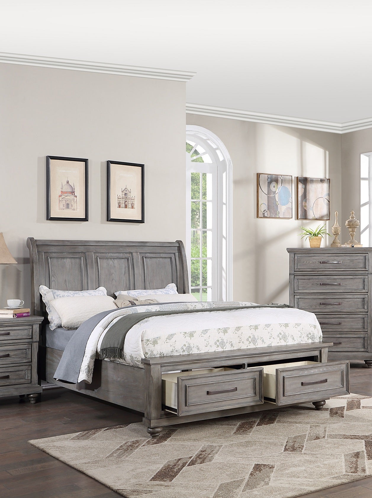 Eastern King Size Bed with Underbed Drawer & Nightstands