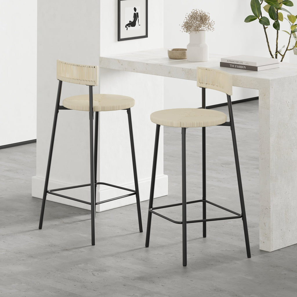 Counter Stools Set of 2 Handwoven Paper Rope Bar Stools
