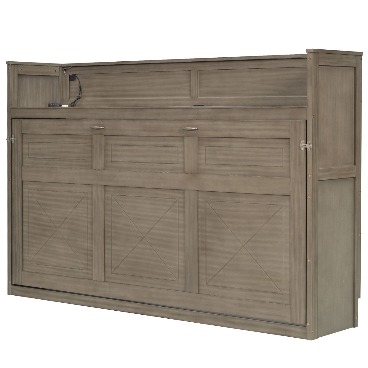 Twin XL Size Murphy Bed with Desk, LED Light and USB Charging Station