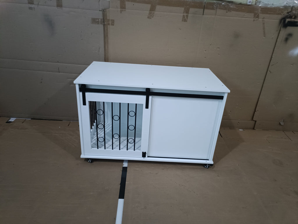 Modern Wooden Dog Crate Furniture with Sliding Barn Door