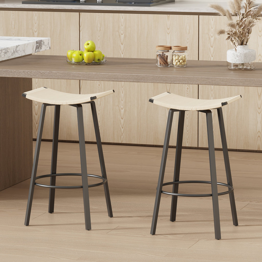 Backless Handwoven Kitchen Dining Bar Stools Set of 2
