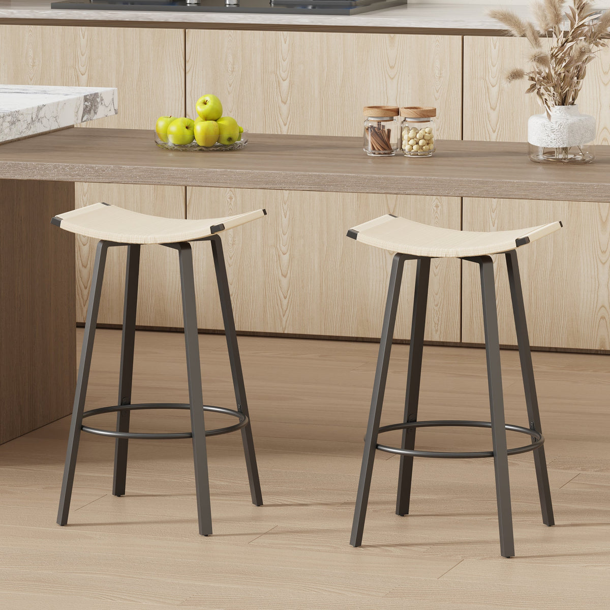 Backless Handwoven Kitchen Dining Bar Stools Set of 2
