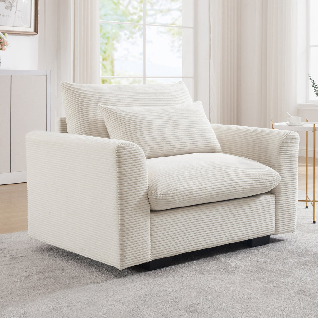 Beige Corduroy Deep Seat Accent Chair