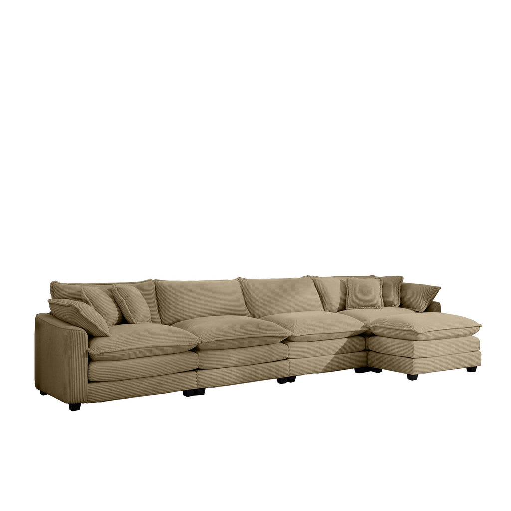 Corduroy Sofa - Modern Upholstered 4 Seater with Footstool