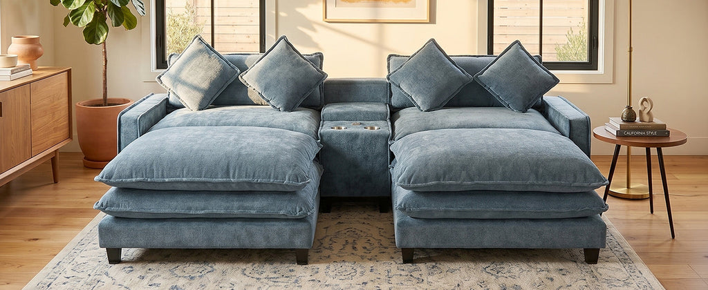 111" Sectional Sofa Chenille Upholstered Sofa