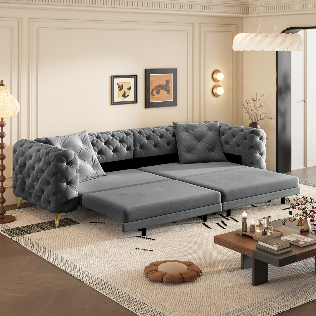 3-in-1 Convertible Sleeper Sofa with Movable Ottoman