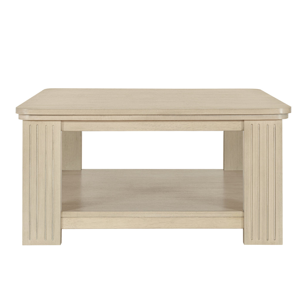 Square Coffee Table with 2-Tier Storage Shelf