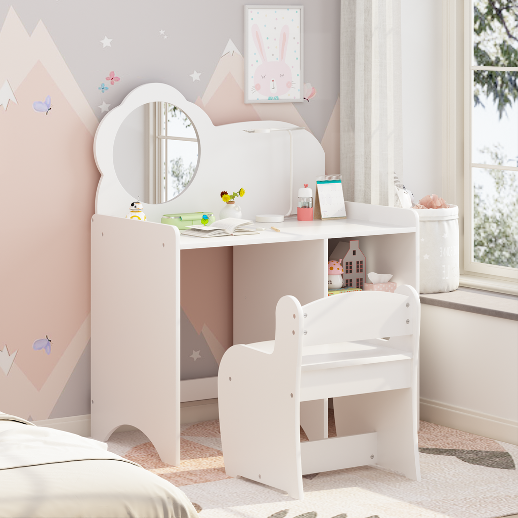Kids Vanity Table with Mirror and Chair