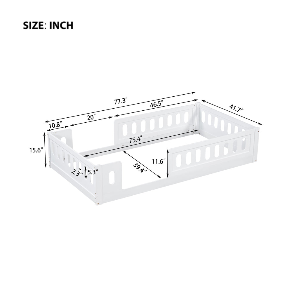 Wood Twin Size Platform Bed with Guardrail