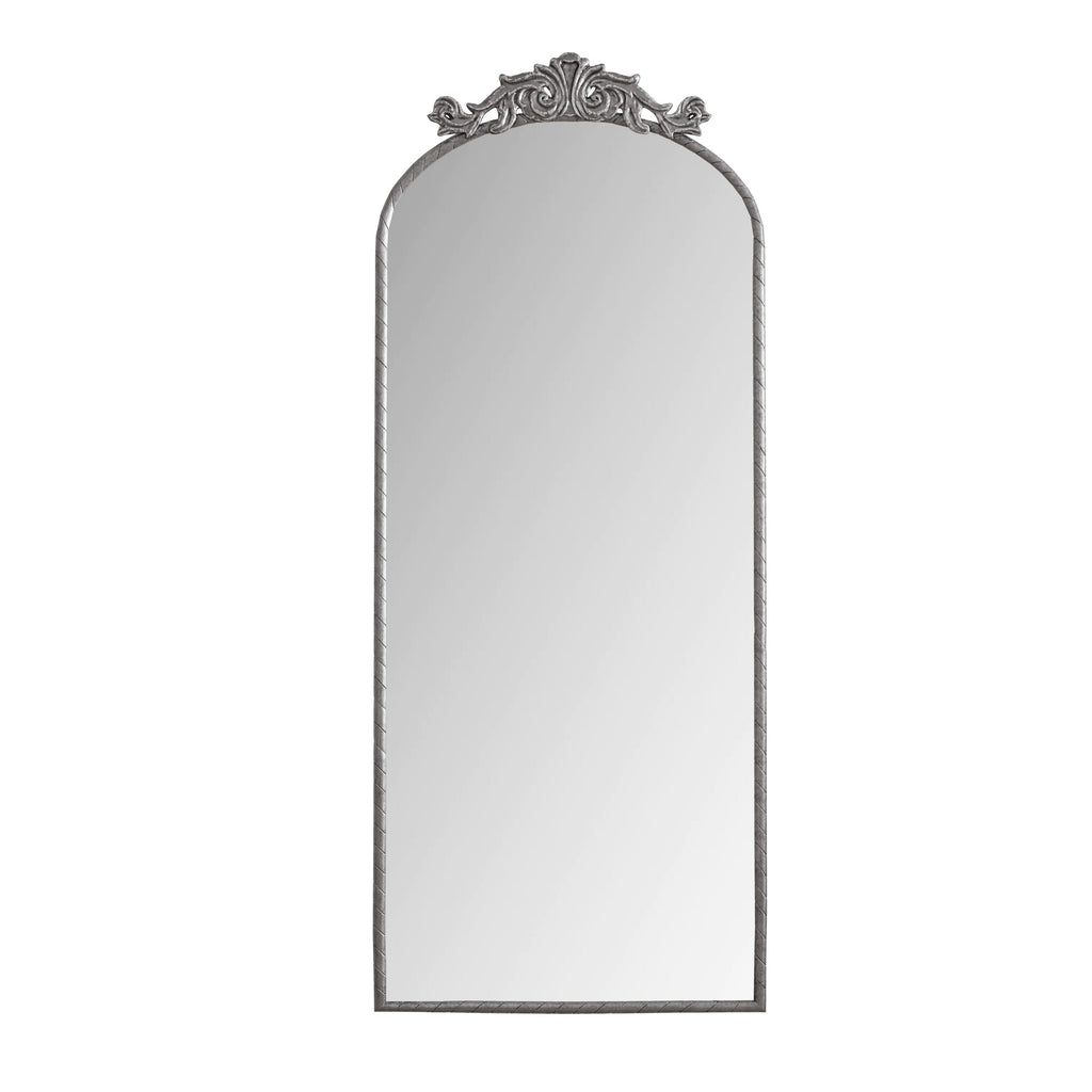 58" x 24" Arched Full Body Mirror with Vintage Ornate Carved Applique