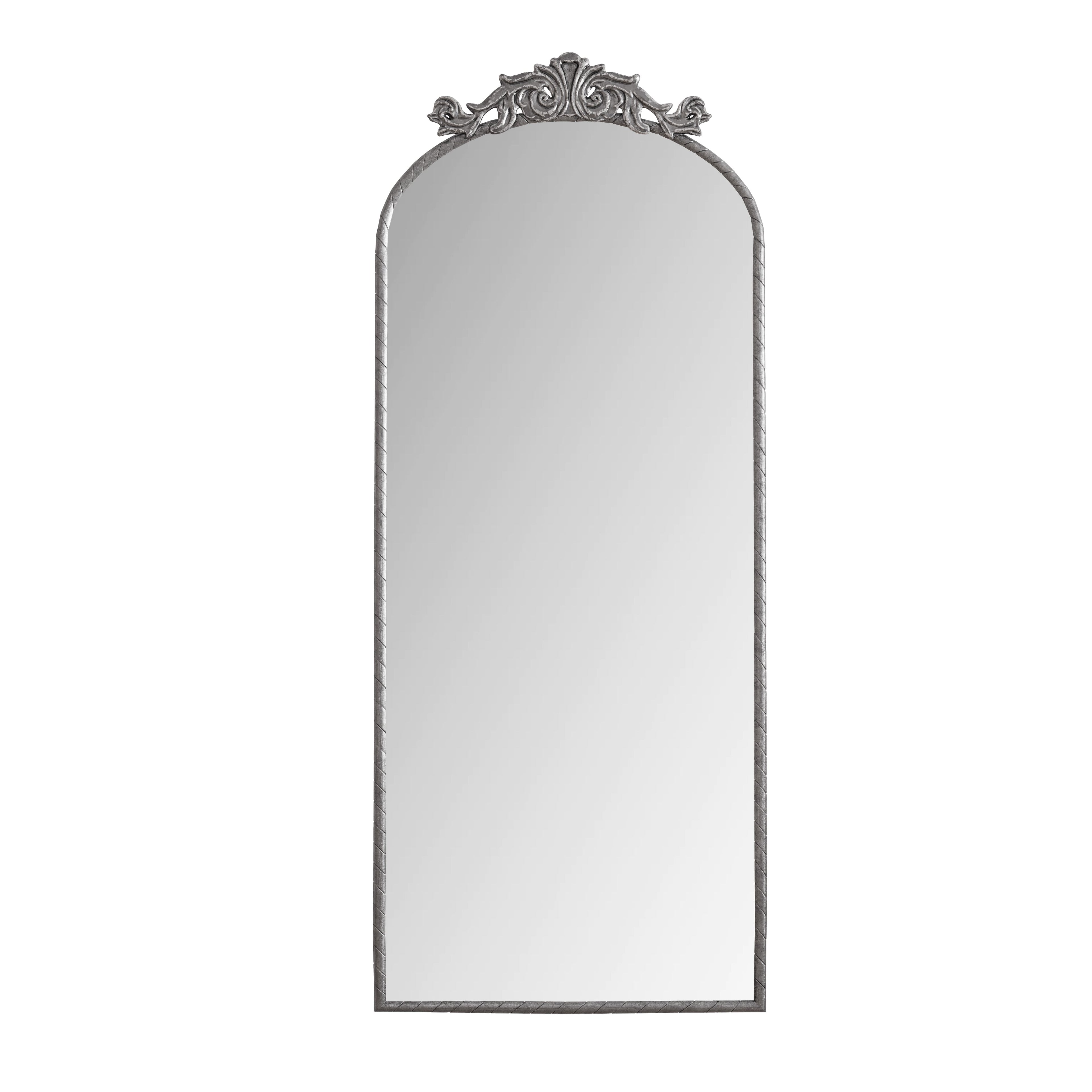 58" x 24" Arched Full Body Mirror with Vintage Ornate Carved Applique