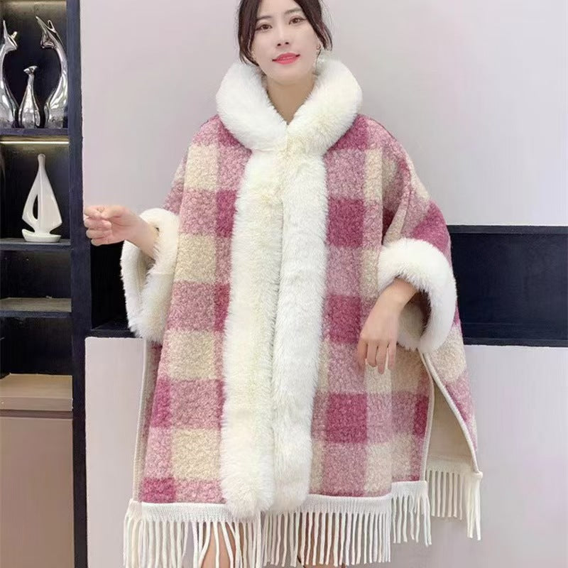 New Winter Hooded Cloak Shawl Fleece-lined And Extra-thick Latest Style