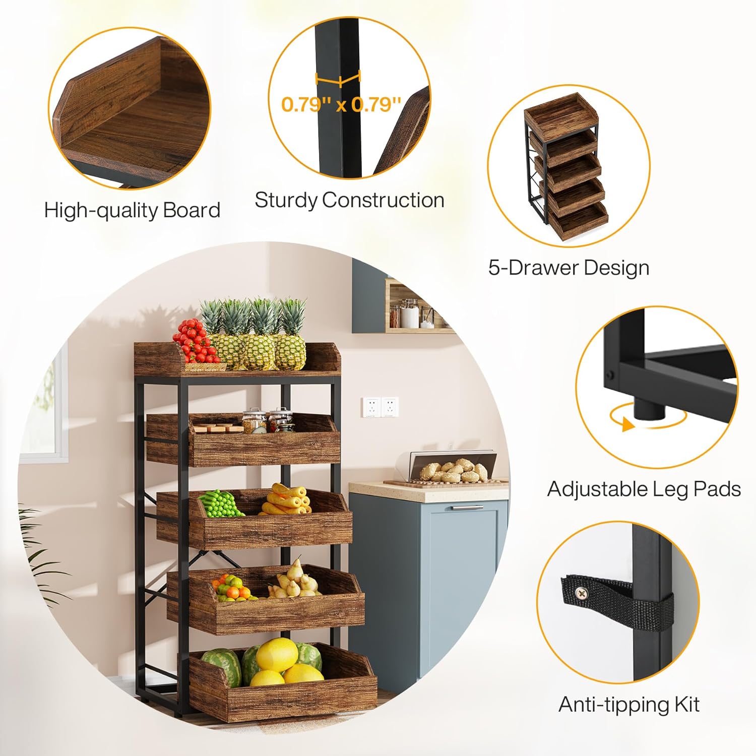 46.06” Tall 5-Tier Rustic Storage Rack