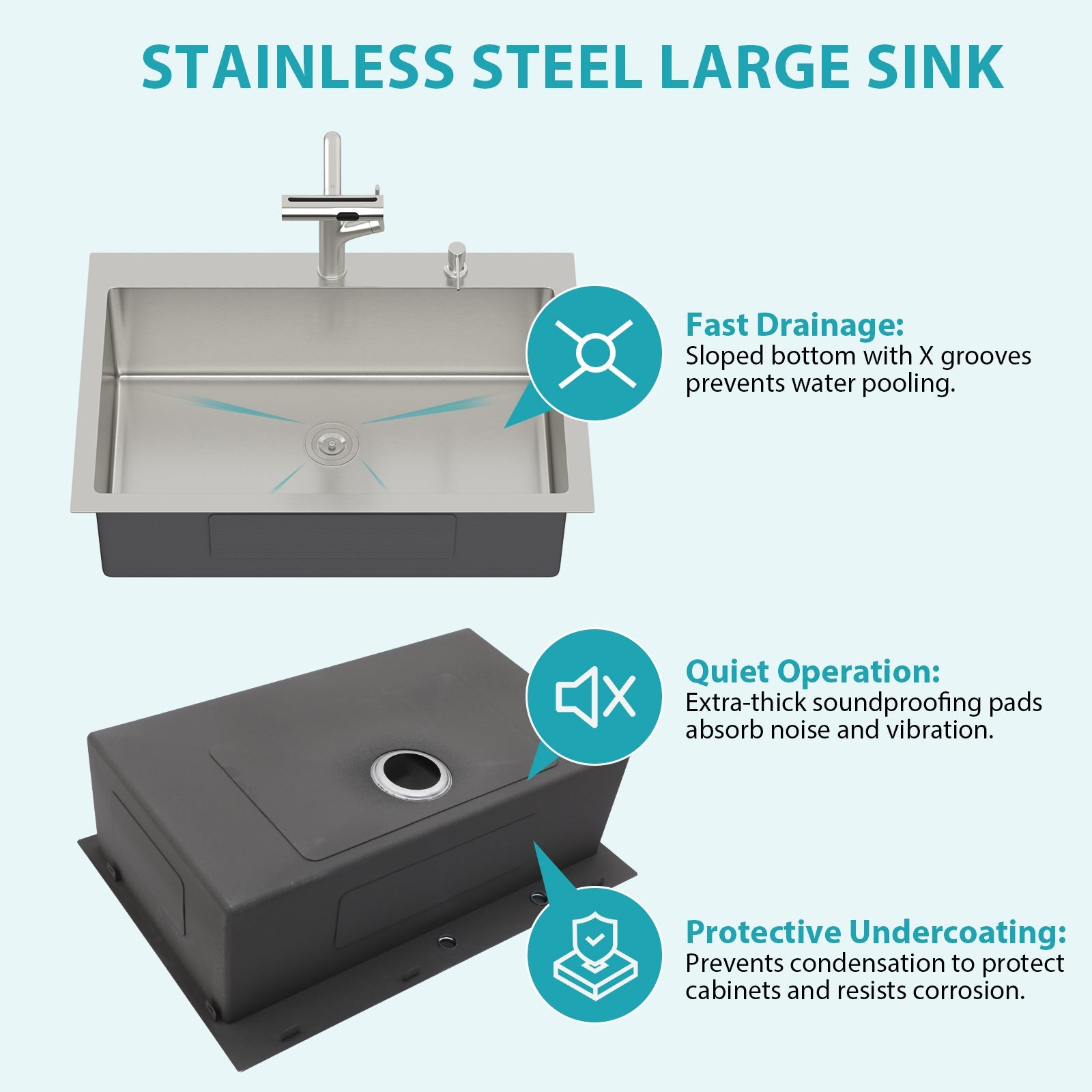 33" Drop-in Kitchen Sink with Pull-out Faucet and Soap Dispenser