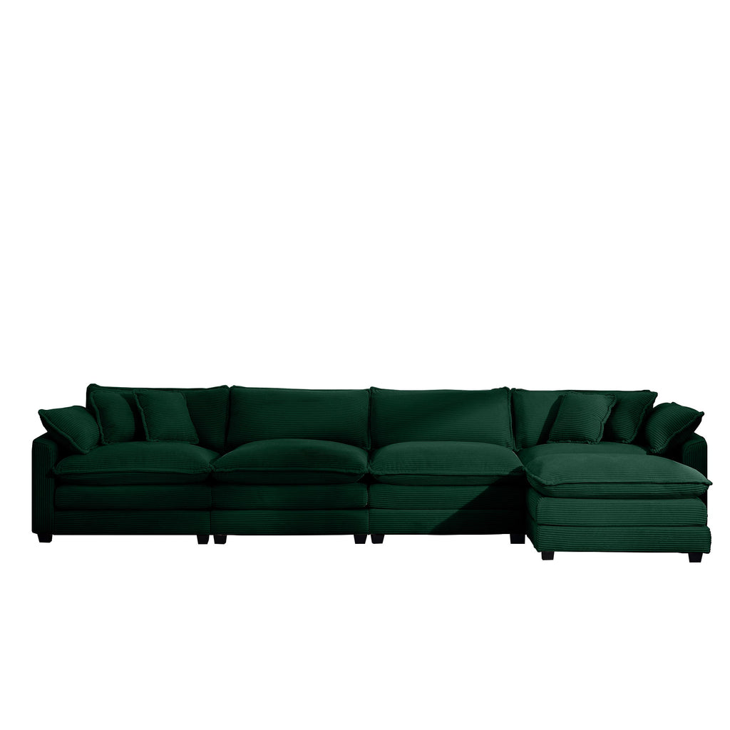 Corduroy Sofa - Modern Upholstered 4 Seater with Footstool