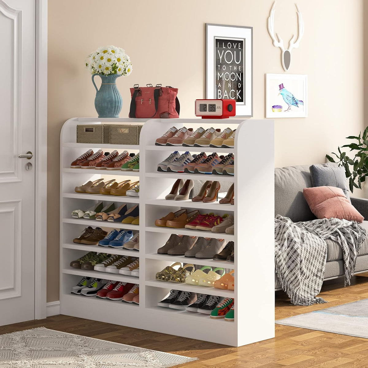 25.59" White 8-Tier Shoe Rack